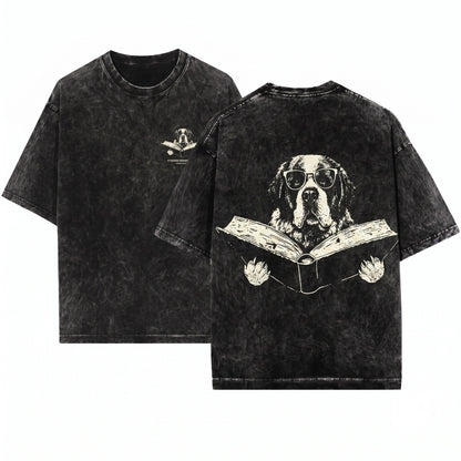 Saint Bernard Dog Reading Bookworm Librarian Gift Unisex Wash T-Shirt