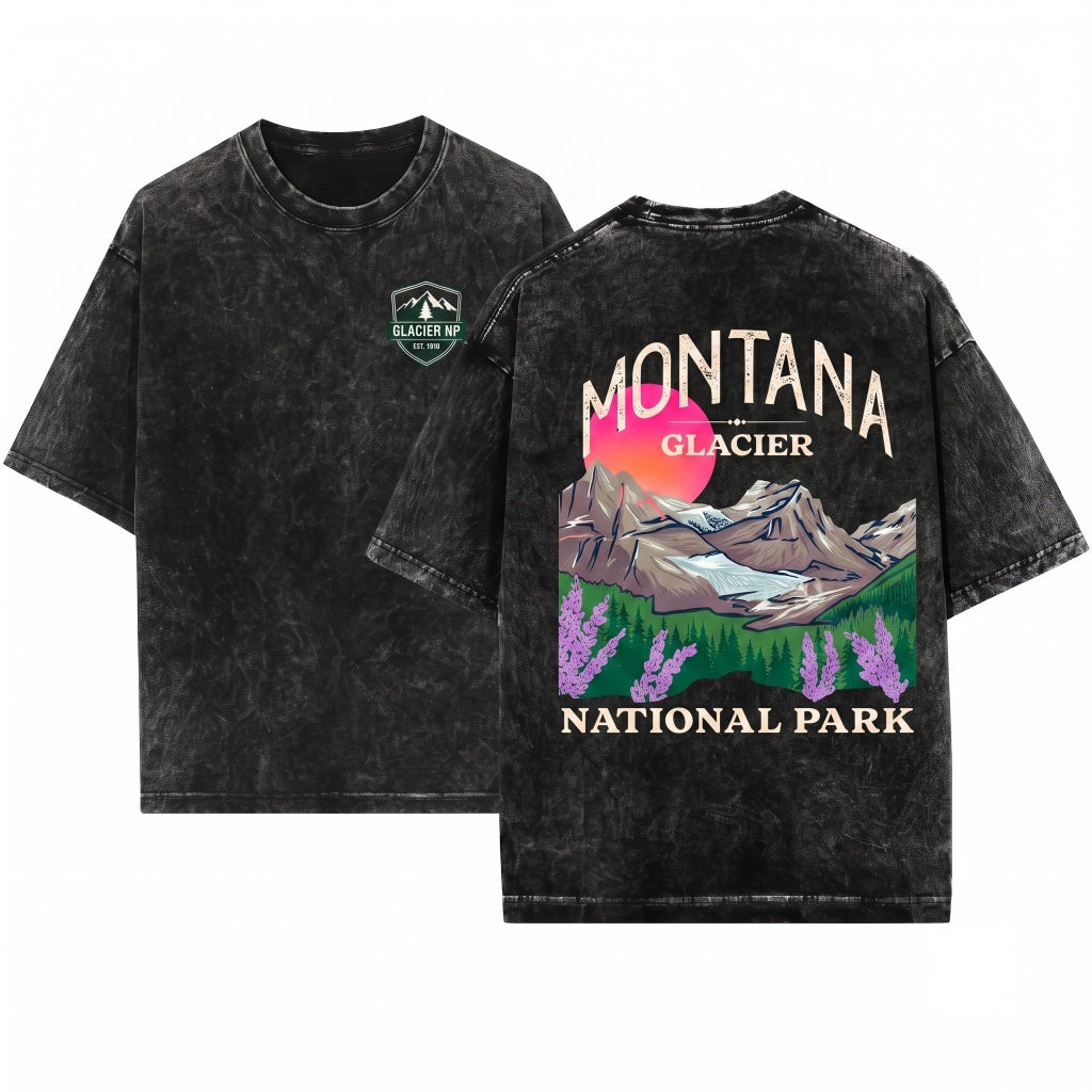 Vintage Glacier National Park Montana Hiking Adventure Graphic Apparel Unisex Wash T-Shirt