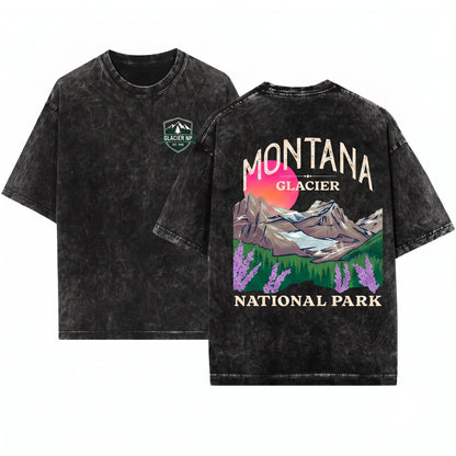 Vintage Glacier National Park Montana Hiking Adventure Graphic Apparel Unisex Wash T-Shirt