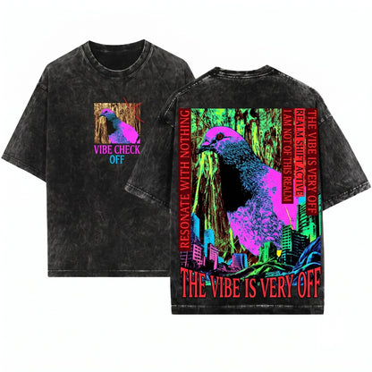 The Vibe Is Very Off Vintage Japanese Pigeon Graphic Unisex Wash T-Shirt
