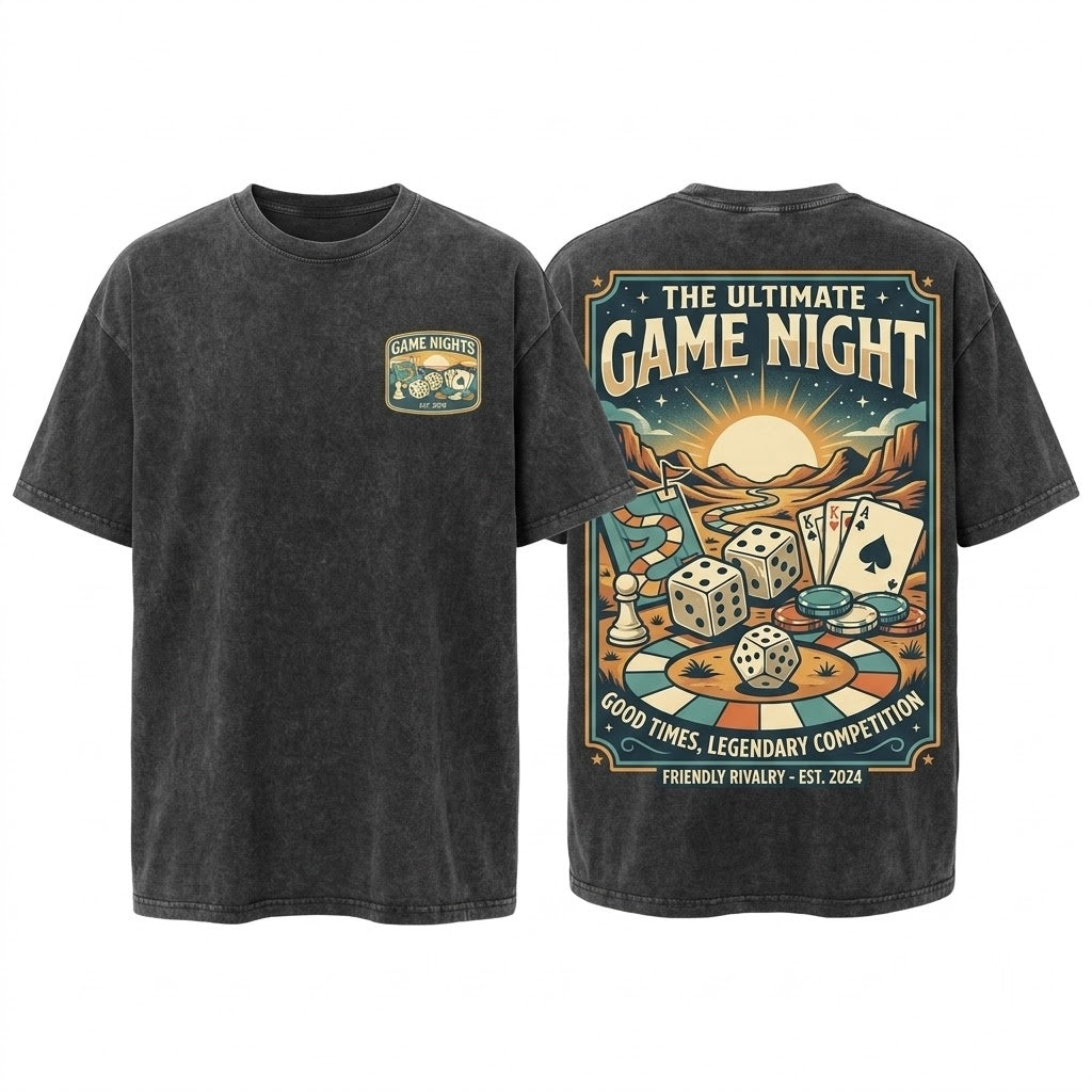 Retro Board Game Night Vintage Dice Cards Graphic Tabletop Competition Apparel Unisex Wash T-Shirt