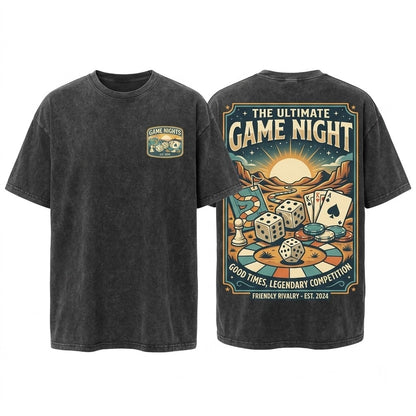 Retro Board Game Night Vintage Dice Cards Graphic Tabletop Competition Apparel Unisex Wash T-Shirt