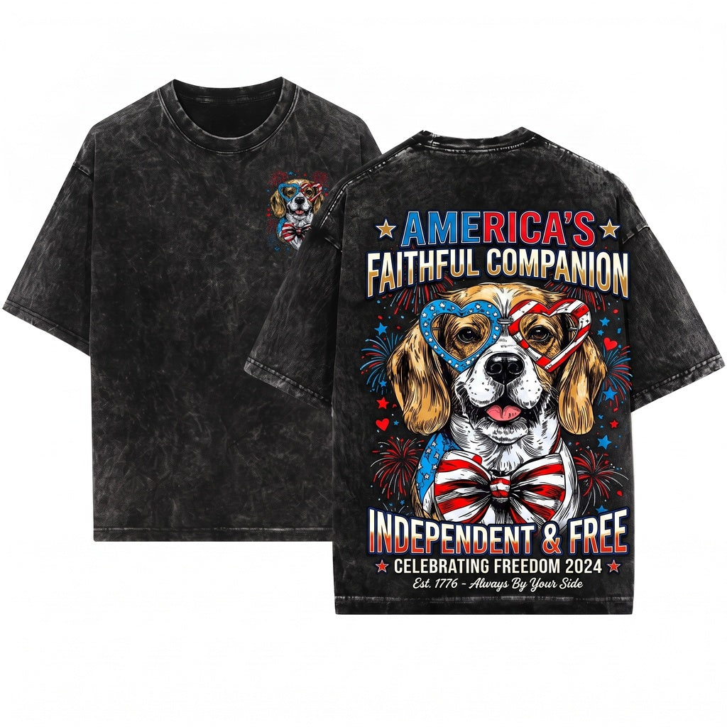 Beagle Patriotic Dog USA America Pet Lover 4th of July Soft Style Unisex Wash T-Shirt
