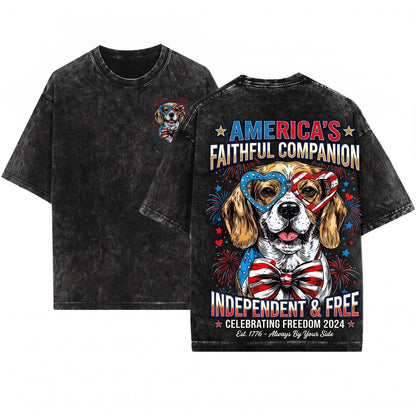 Beagle Patriotic Dog USA America Pet Lover 4th of July Soft Style Unisex Wash T-Shirt