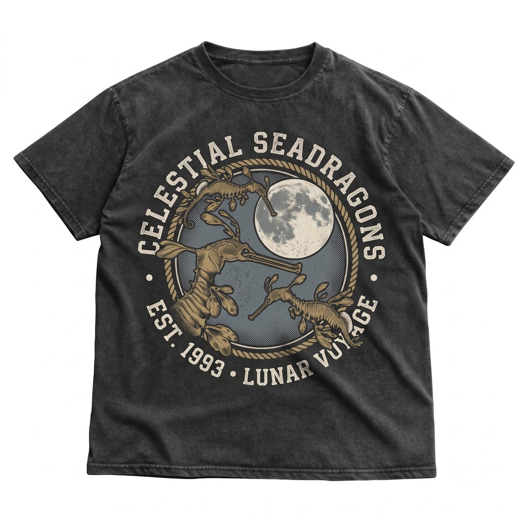 Three Weedy Sea Dragon Moon Ocean Animal Marine Biology Gift Seahorse Aquatic Nature Graphic Apparel Unisex TShirt
