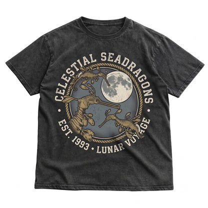 Three Weedy Sea Dragon Moon Ocean Animal Marine Biology Gift Seahorse Aquatic Nature Graphic Apparel Unisex TShirt