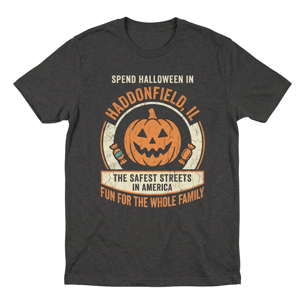 Retro Halloween Haddonfield Horror Movie Graphic Black Orange Slasher Unisex TShirt