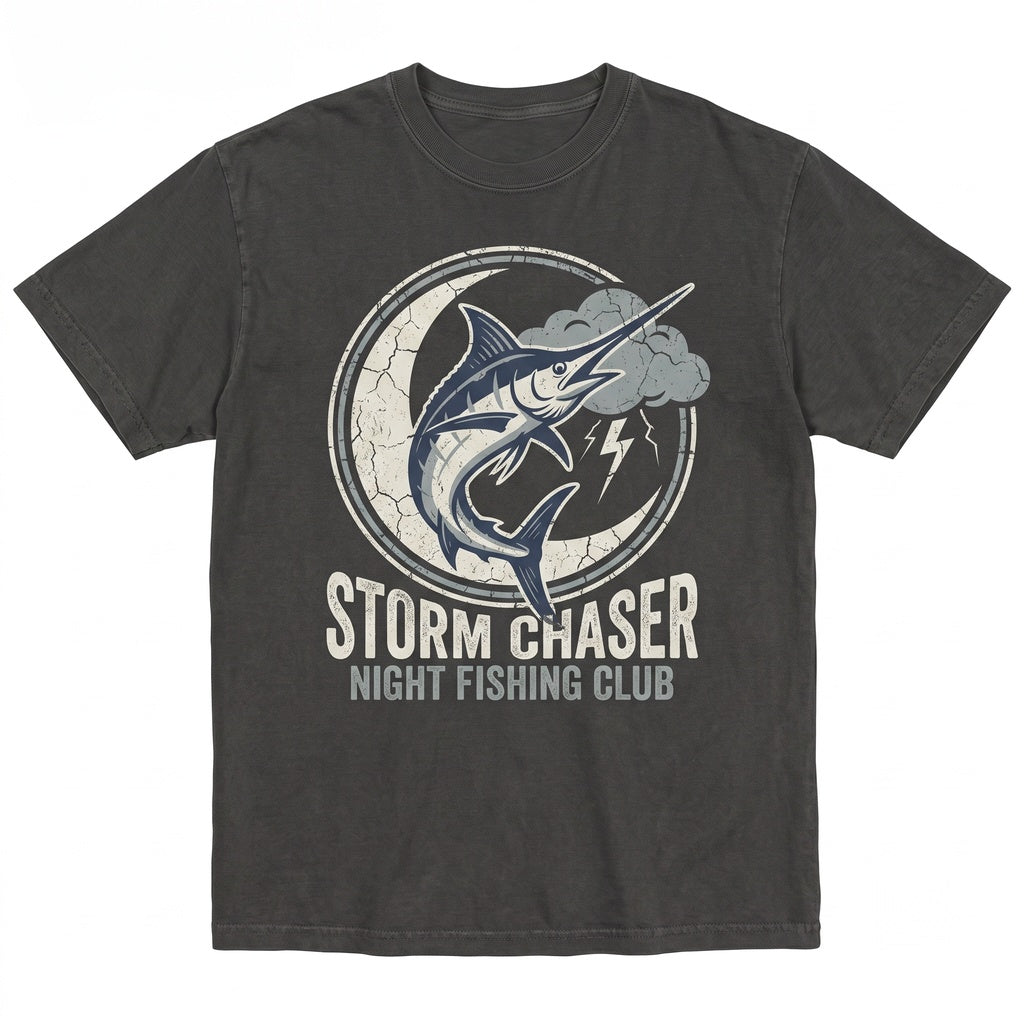 Blue Marlin Moon Gothic Ocean Lightning Dark Fishing Halloween Sea Life Angler Graphic Gift For Men Women Unisex TShirt