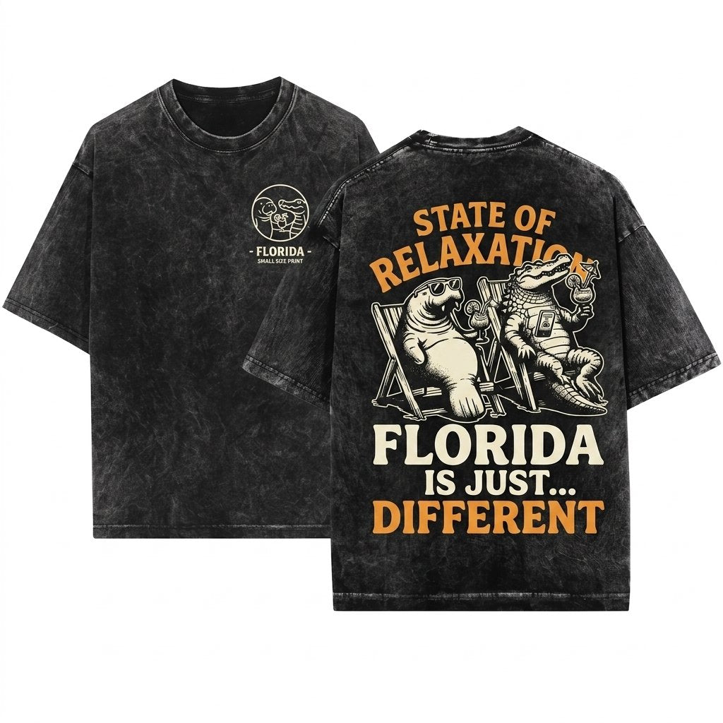 Florida Lifestyle Vintage Living Funny Gift Crocodile Manatee Everglades Retro Unisex Wash T-Shirt