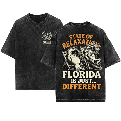 Florida Lifestyle Vintage Living Funny Gift Crocodile Manatee Everglades Retro Unisex Wash T-Shirt