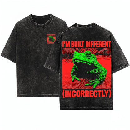 Longline Built Different Frog Meme Graphic Vintage Cotton Top Unisex Wash T-Shirt
