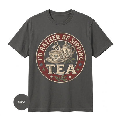Vintage Ceramic Teacup Graphic Cozy Herbal Tea Lover Present Id Rather Be Sipping Aesthetic Apparel Unisex TShirt