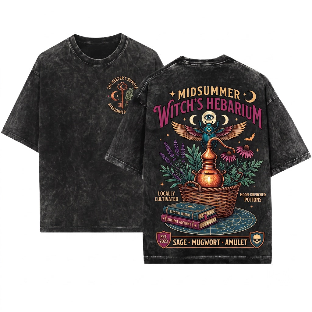 Retro Witch Herb Garden Botanical Fall Halloween Mushroom Plant Lover Gift Unisex Wash T-Shirt