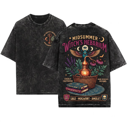 Retro Witch Herb Garden Botanical Fall Halloween Mushroom Plant Lover Gift Unisex Wash T-Shirt