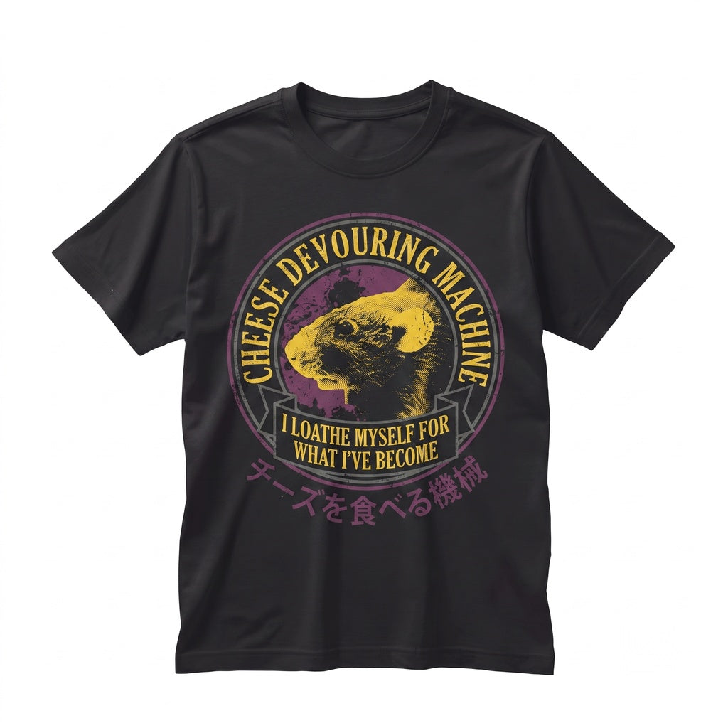Funny Rat Cheese Devouring Machine Rodent Graphic Foodie Vintage Cotton Apparel Unisex TShirt