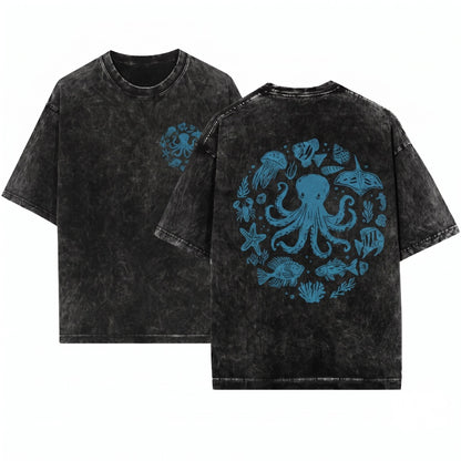 Vintage Retro Octopus Ocean Conservation Graphic Apparel Unisex Wash T-Shirt