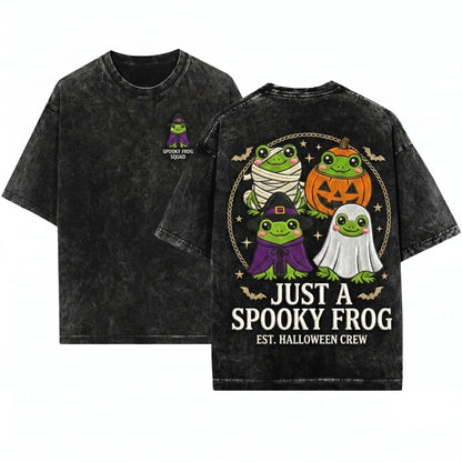 Just A Cute Kawaii Embroidered Spooky Halloween Frog Gift Unisex Wash T-Shirt