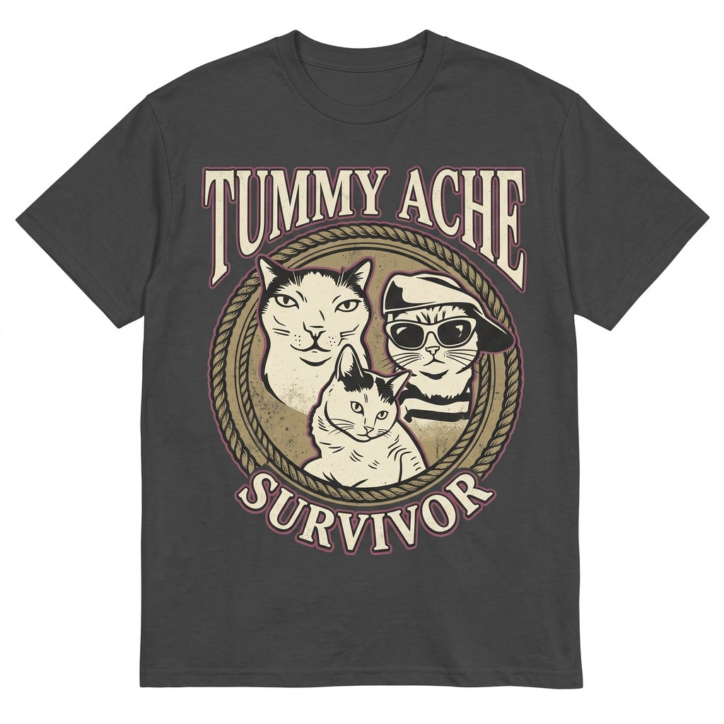 Tummy Ache Survivor Cat Graphic Vintage Chronic Illness Awareness Top Unisex TShirt