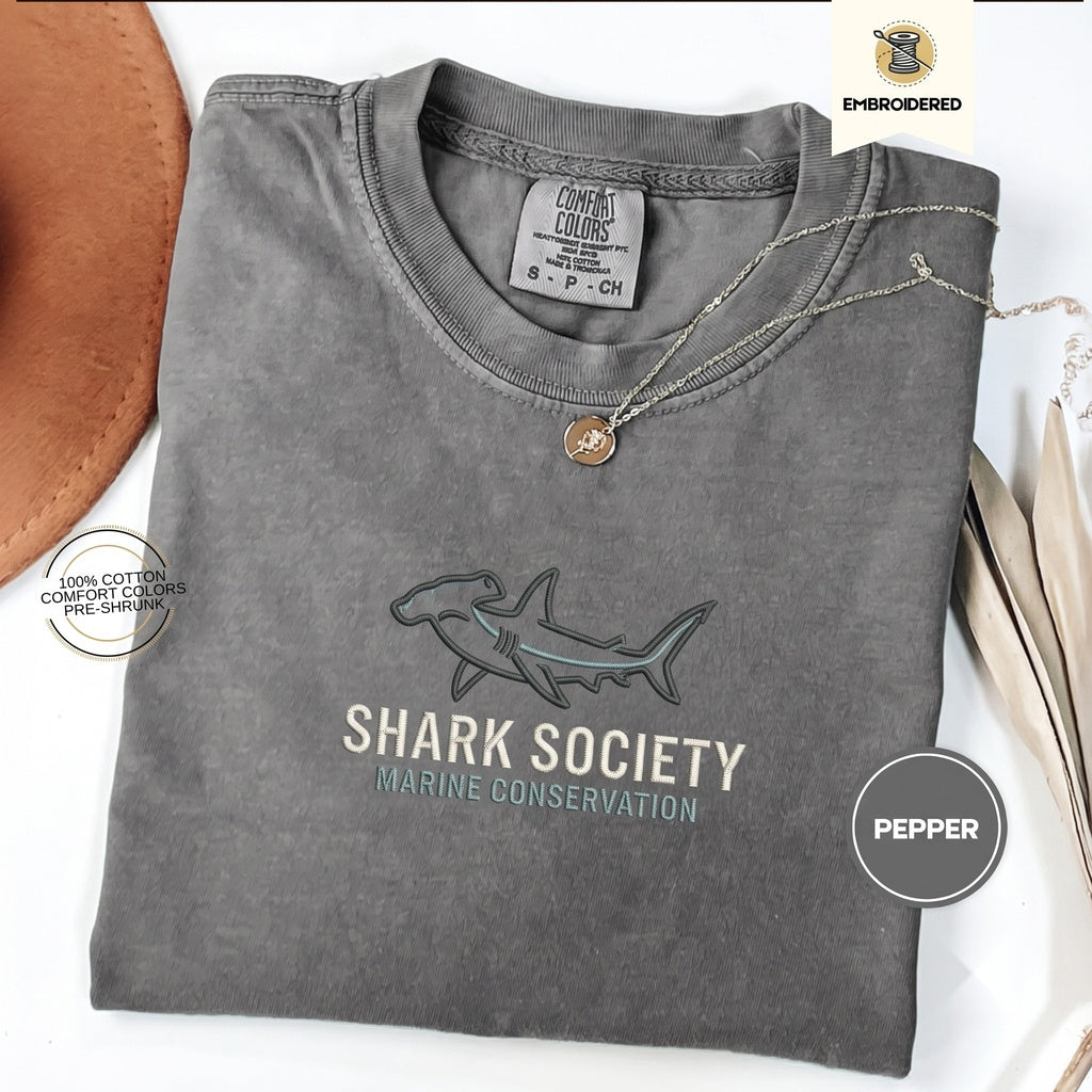 Cute Embroidered Hammerhead Shark Ocean Animal Summer Beach Marine Life Gift Lovers Unisex TShirt