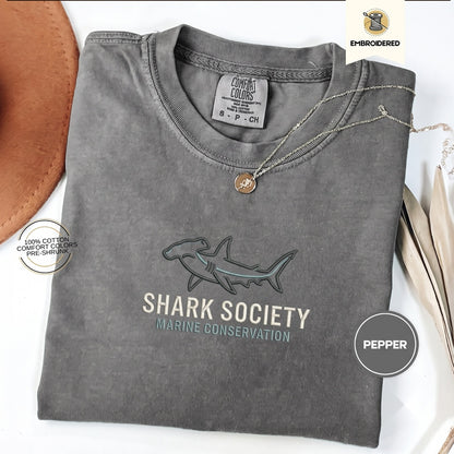 Cute Embroidered Hammerhead Shark Ocean Animal Summer Beach Marine Life Gift Lovers Unisex TShirt