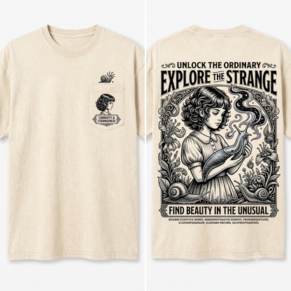 Vintage Girl With Slug Graphic Tee - Weird Aesthetic Creepy Cute Meme Retro Grotesque Dark Humor Surreal Art Gift Unisex Heavyweight Garment-Dyed T-Shirt