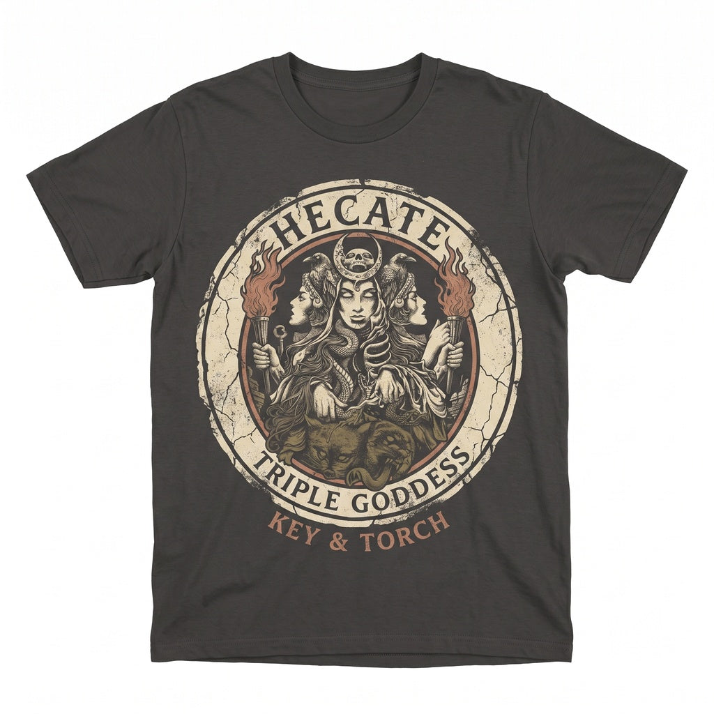 Dark Academia Triple Goddess Skull Raven Snake Feline Witchy Occult Graphic Cotton Vintage Black Unisex TShirt