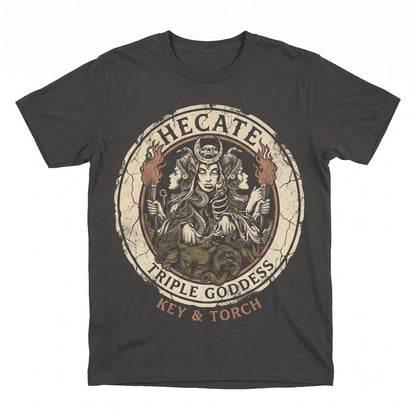 Dark Academia Triple Goddess Skull Raven Snake Feline Witchy Occult Graphic Cotton Vintage Black Unisex TShirt
