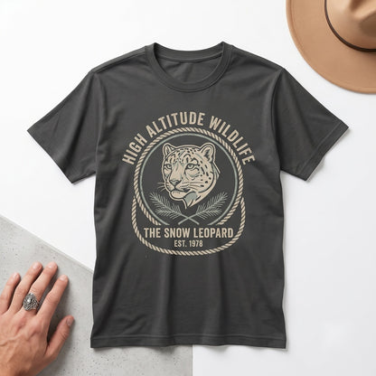 Retro Snow Leopard Mountain Graphic Alpine Wildlife Rugged Wilderness Nature Big Cat Lover Gift Unisex TShirt