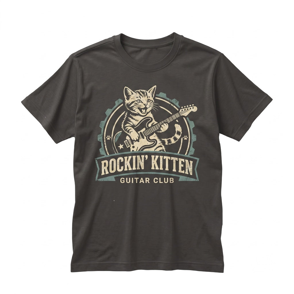 Funny Cat Playing Guitar Retro 90s Rock and Roll Music Lover Gift Graphic Unisex TShirt