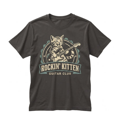 Funny Cat Playing Guitar Retro 90s Rock and Roll Music Lover Gift Graphic Unisex TShirt