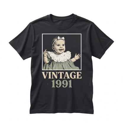 Custom Personalized Photo Vintage Birthday Year Matching Family Party Unisex TShirt
