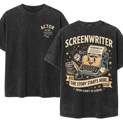 Lights Camera Action Actor Filmmaker Movie Lover Retro Hollywood Film Buff Drama Club Tee Unisex Wash T-Shirt