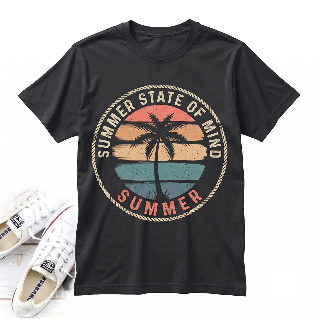 Sunset Beach Palm Tree Graphic Summer Vacation Ocean Tropical Artwork Unisex TShirt
