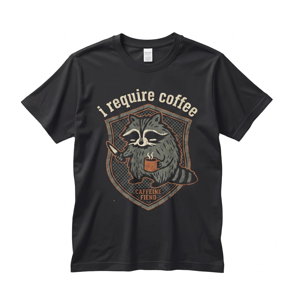 I Require Coffee Embroidered Raccoon Sweatshirt Funny Chaotic Cute Animal Crewneck Graphic Unisex TShirt