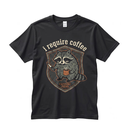 I Require Coffee Embroidered Raccoon Sweatshirt Funny Chaotic Cute Animal Crewneck Graphic Unisex TShirt