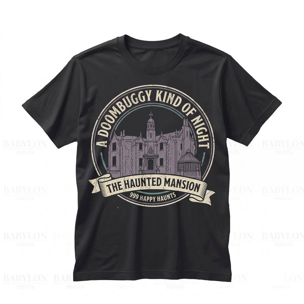 Vintage Spooky Haunted Estate Halloween Theme Park Attraction Graphic Apparel Unisex TShirt