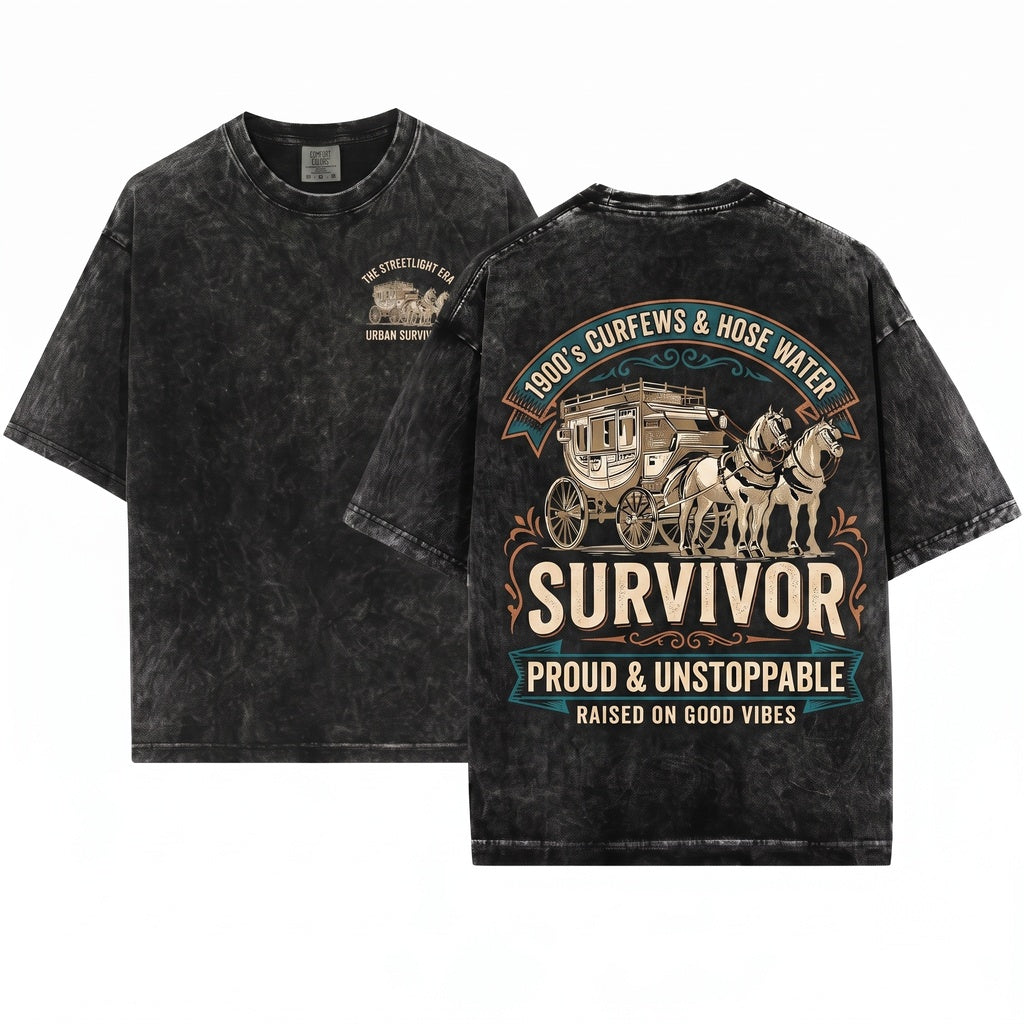 1900s Gen X Survivor Funny Graphic Novelty Unisex Wash T-Shirt