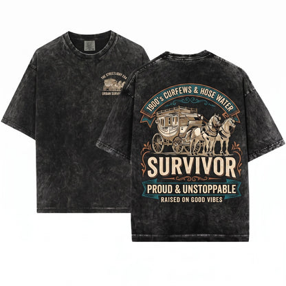 1900s Gen X Survivor Funny Graphic Novelty Unisex Wash T-Shirt