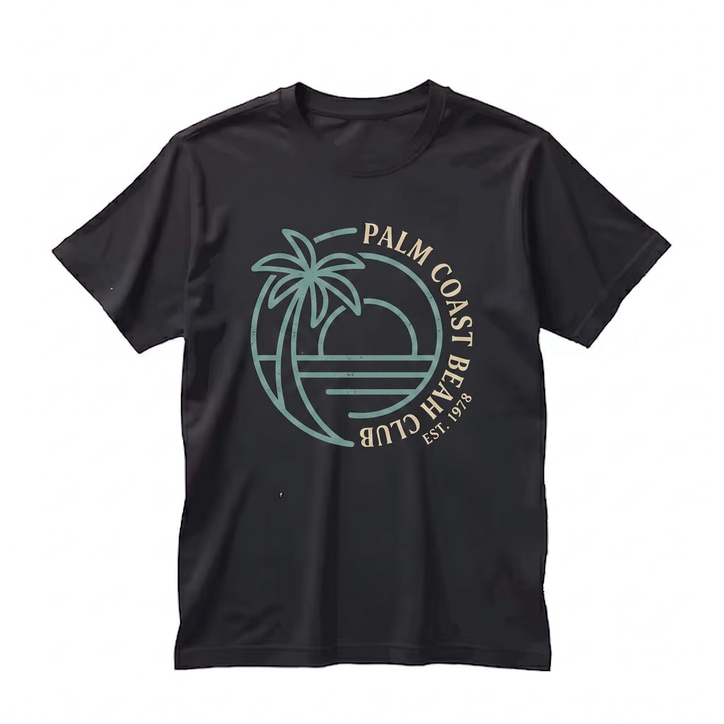 Summer Sunset Beach Vibes Palm Tree Graphic Line Art Vacation Unisex TShirt