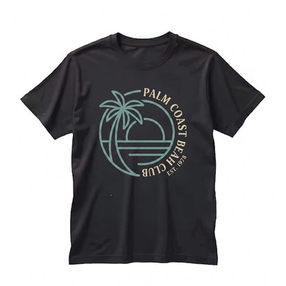 Summer Sunset Beach Vibes Palm Tree Graphic Line Art Vacation Unisex TShirt