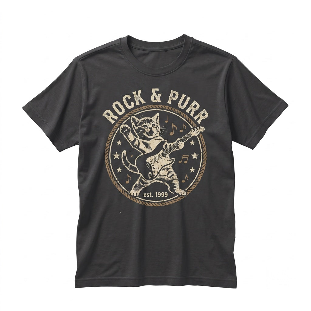Funny Kitten Playing Electric Guitar Rocker Musician Gift for Cat Lovers Graphic Apparel Unisex TShirt