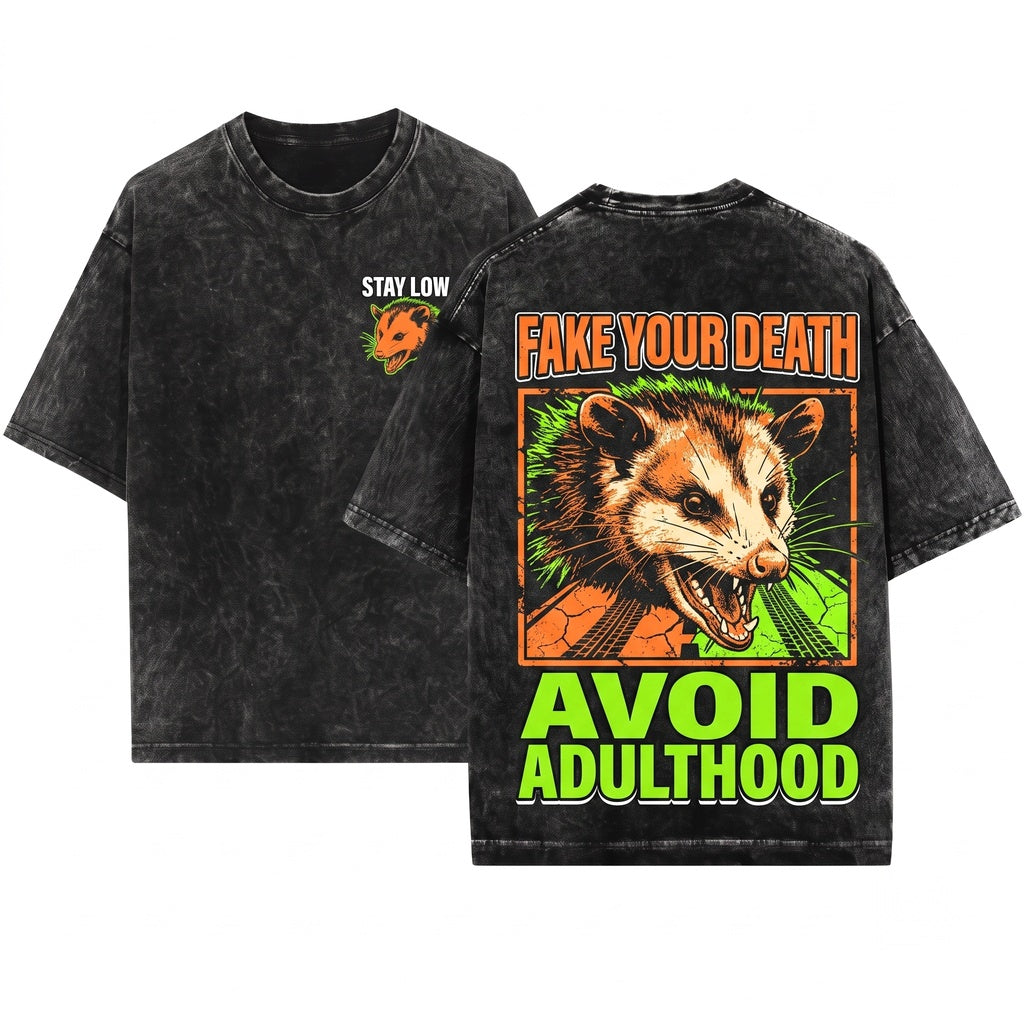 Fake Your Death Opossum Green Vintage Unisex Wash T-Shirt