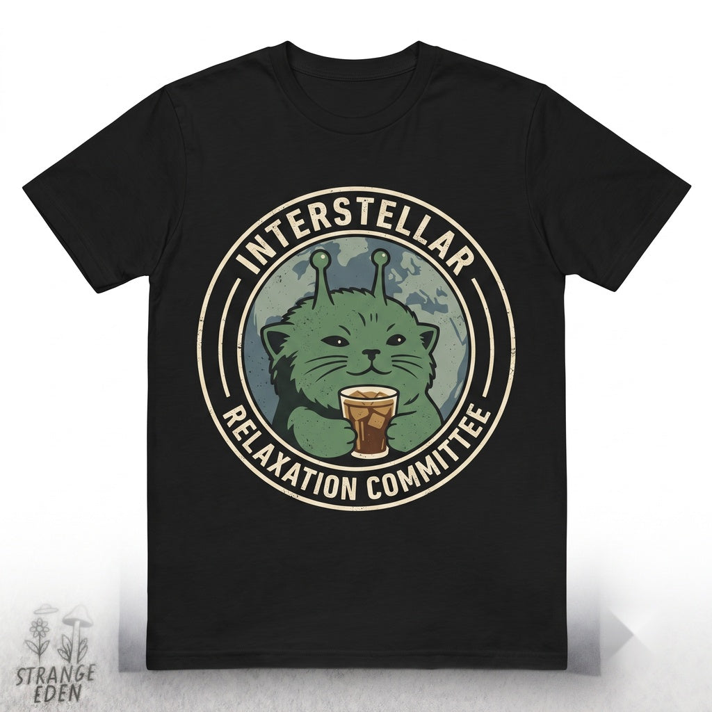 Alien Space Cat Drinking Soda Glorp Silly Meme Gen Z Brainrot Joke Gift Unisex TShirt