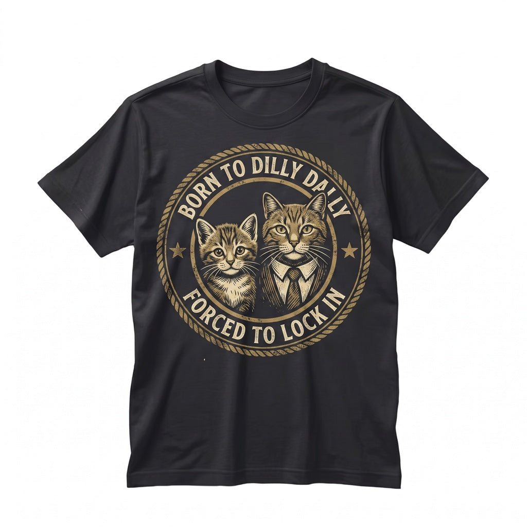 Funny Cat Born To Dilly Dally Humor Meme Graphic Print Apparel Unisex TShirt