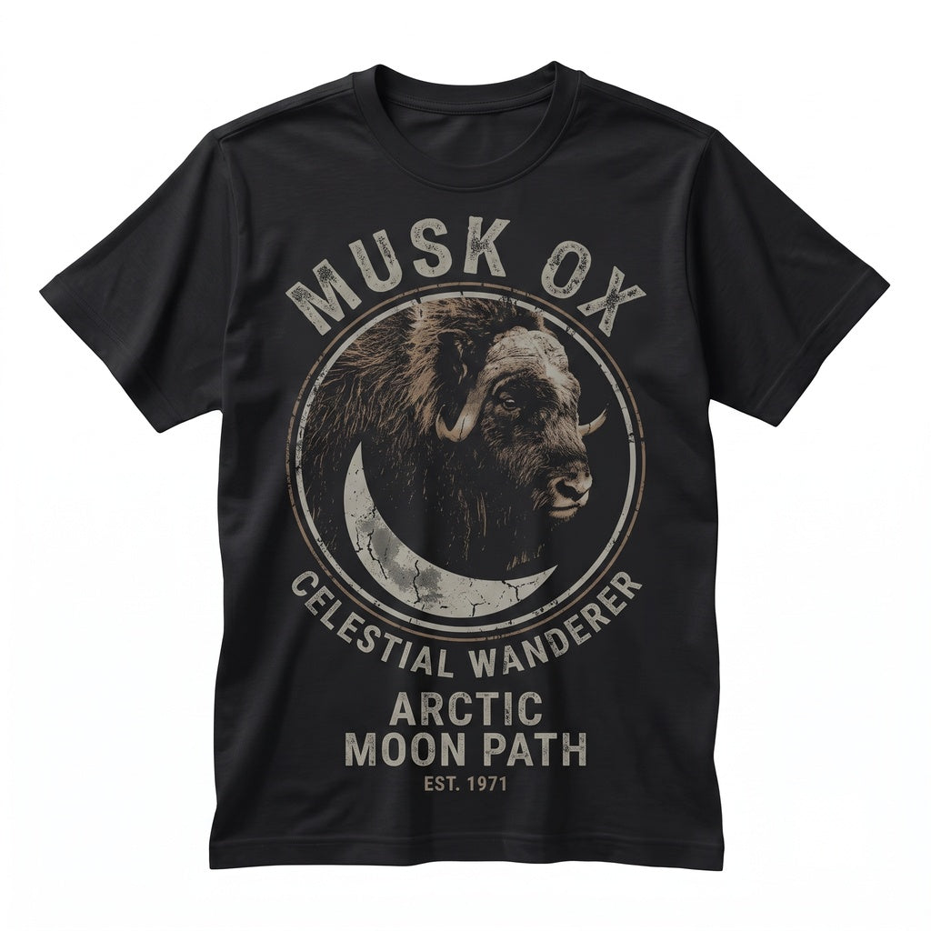 Three Muskox Moon Graphic Retro Vintage Funny Washed Animal Bison Wildlife Lovers Gift Unisex TShirt