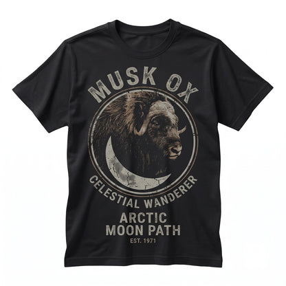 Three Muskox Moon Graphic Retro Vintage Funny Washed Animal Bison Wildlife Lovers Gift Unisex TShirt