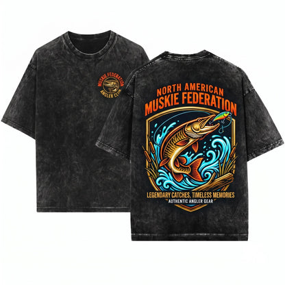Vintage 90s Retro Muskie Muskellunge Fishing Angler Graphic Lake Nature Aesthetic Fisherman Gift Unisex Wash T-Shirt