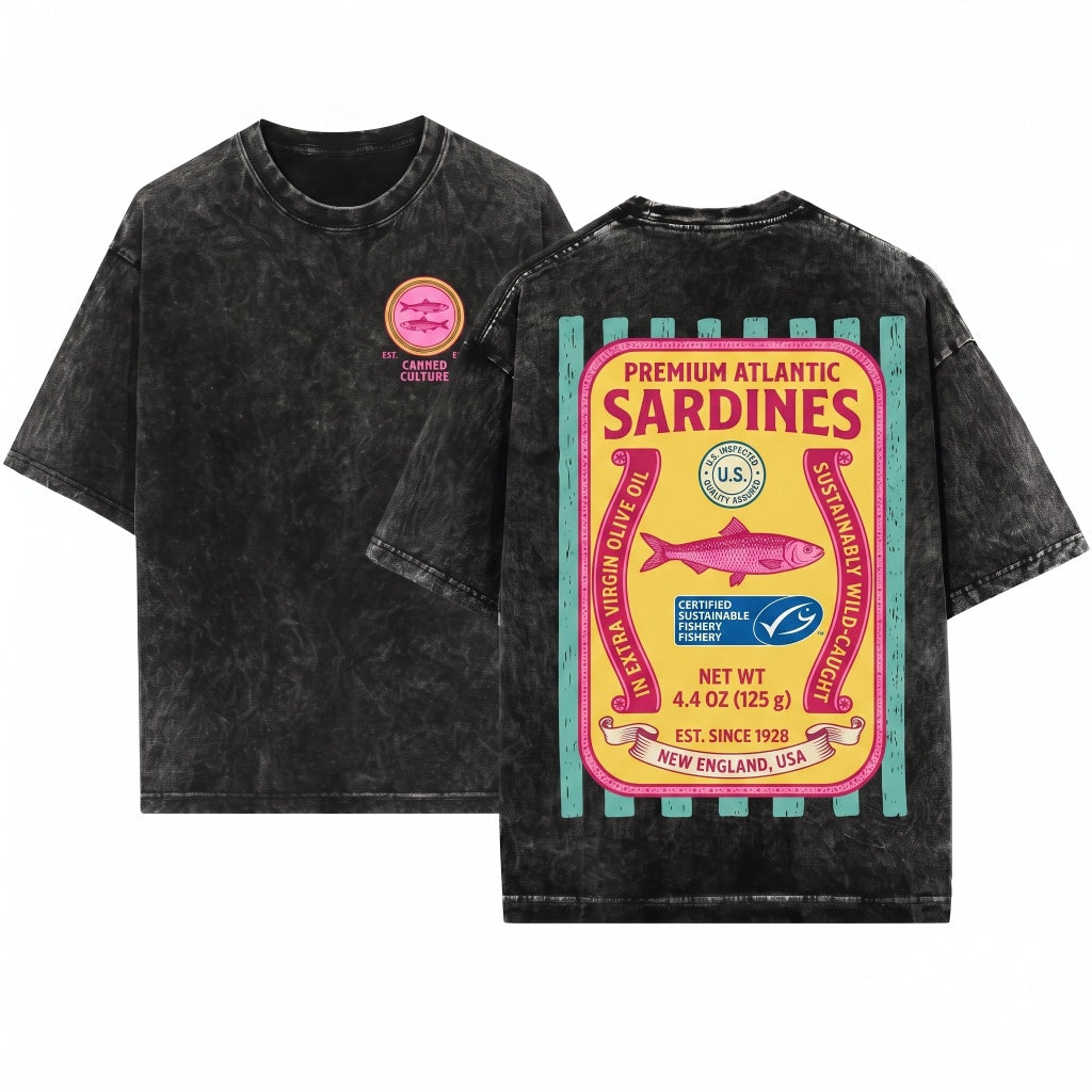 Sardines Graphic Coastal Cropped Vintage Ocean Unisex Wash T-Shirt