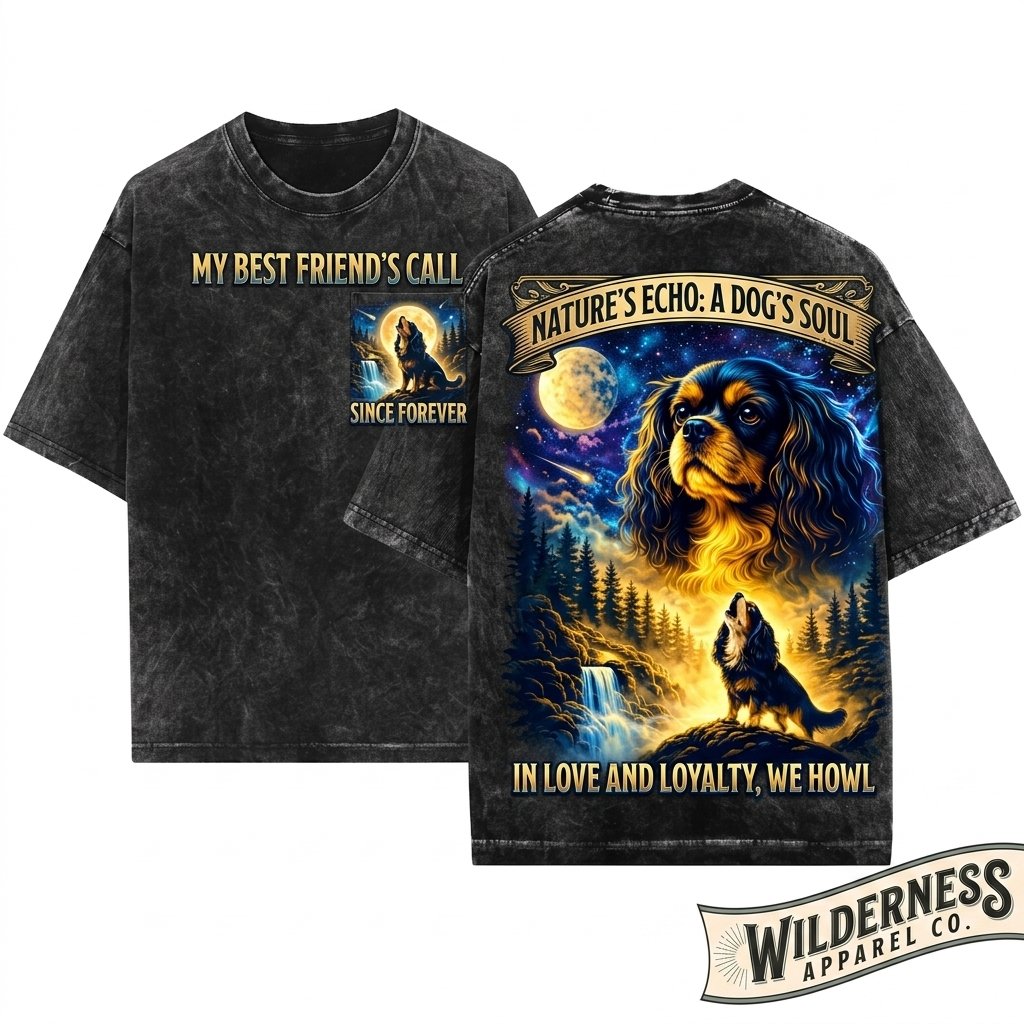 Cavalier Howling Vintage Animal Graphic 90s Retro Silly Dog Unisex Wash T-Shirt