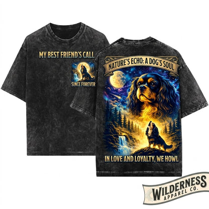 Cavalier Howling Vintage Animal Graphic 90s Retro Silly Dog Unisex Wash T-Shirt